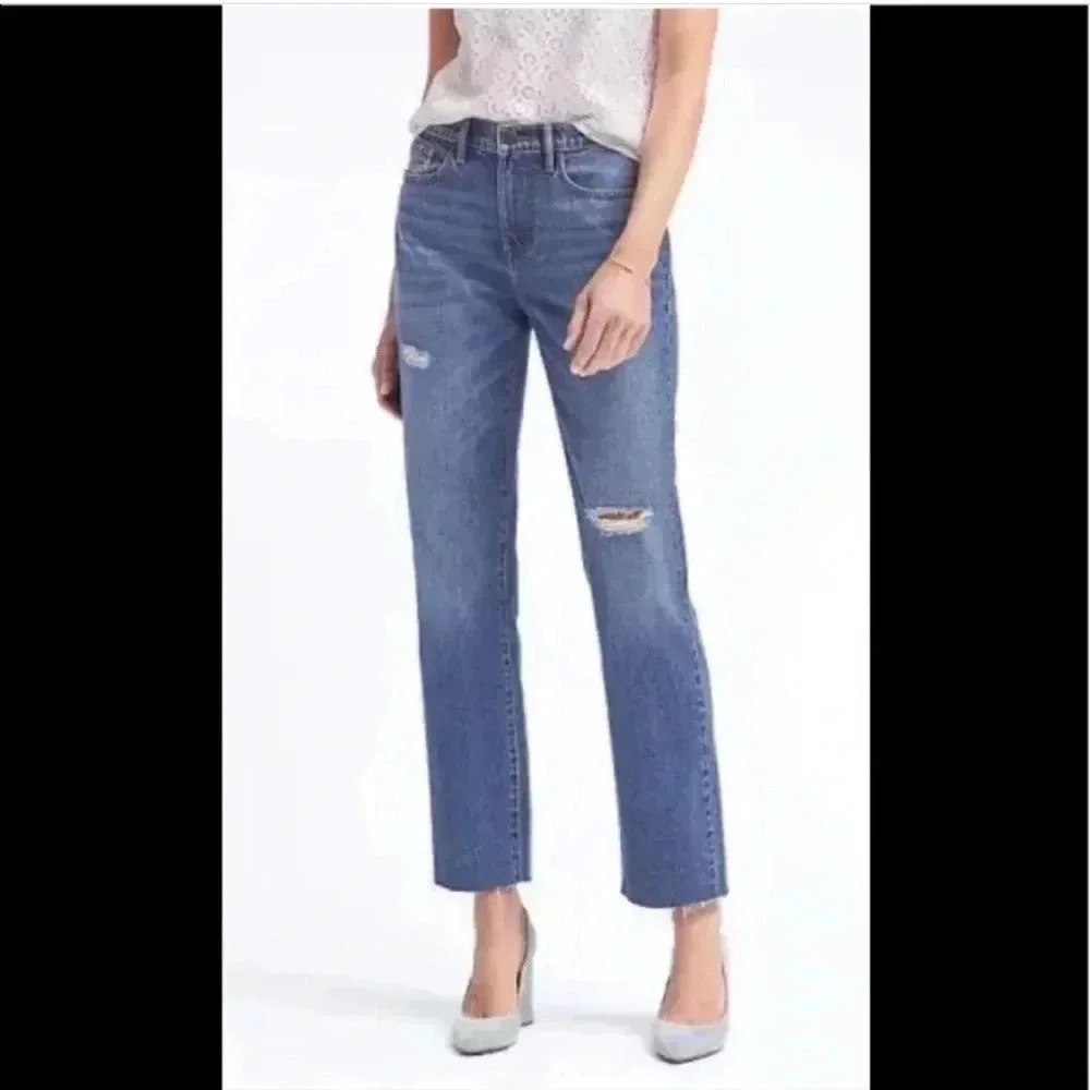 Banana Republic Premium Denim Vintage Straight Distressed Jeans Size 27